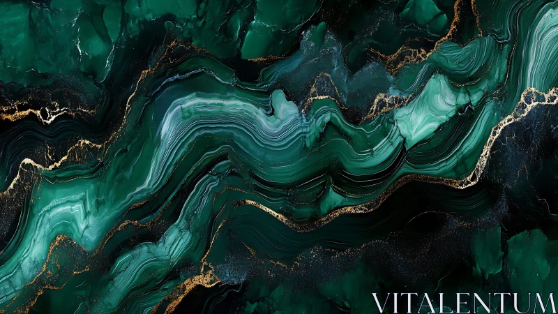 Emerald Green Marble Texture with Gold Veins in Abstract Style.