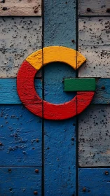 Weathered G Logo on Aged Blue Wooden Planks