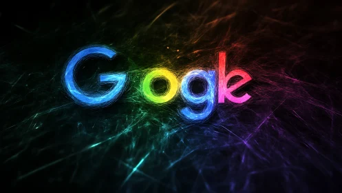 Neon Google logotype in swirling electric light field.