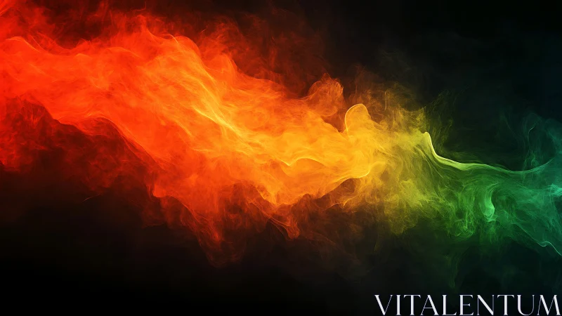 Digital painting of chromatic flame ribbon on black field.