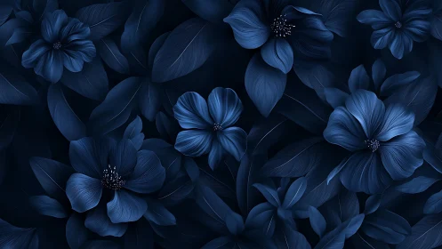 Blue Floral Composition Against Deep Navy Background.