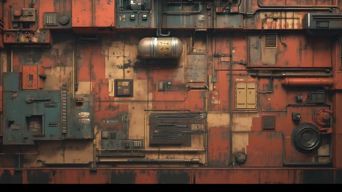 Industrial sci fi bulkhead panel with cables and conduits