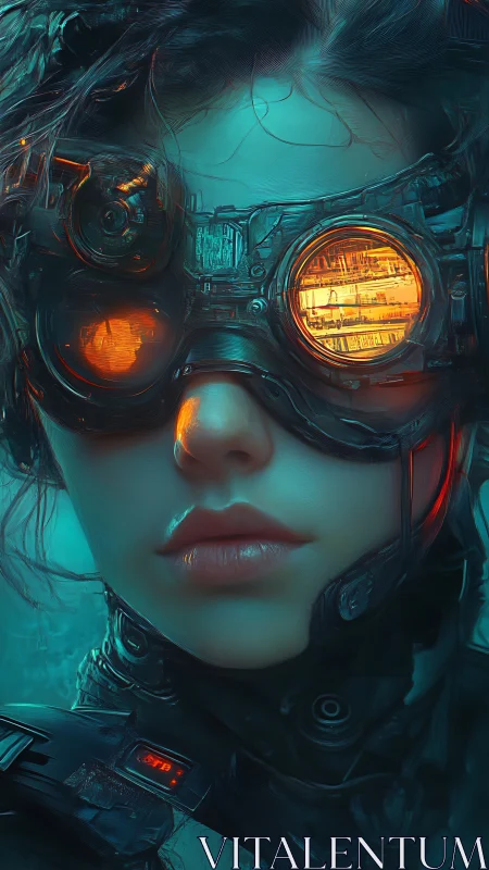 Cybernetic scout with glowing optics in teal haze.