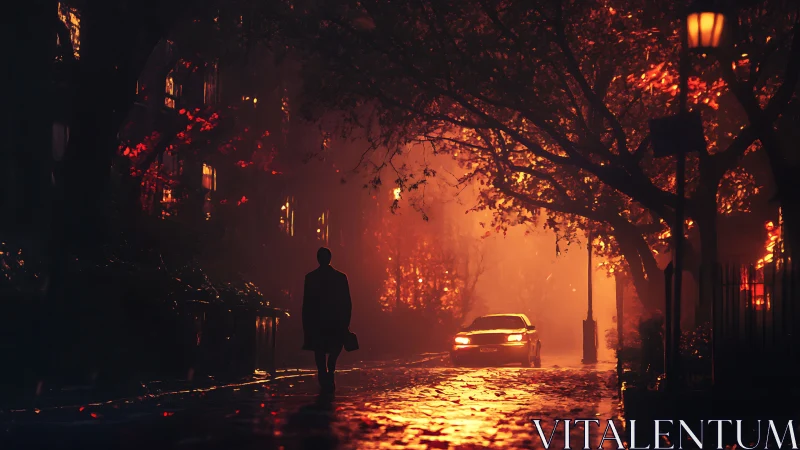 Evening stroll through a softly glowing autumn city street.