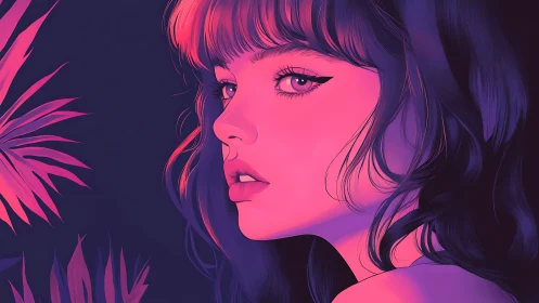 Neon-lit side portrait captures moody, cinematic gaze.