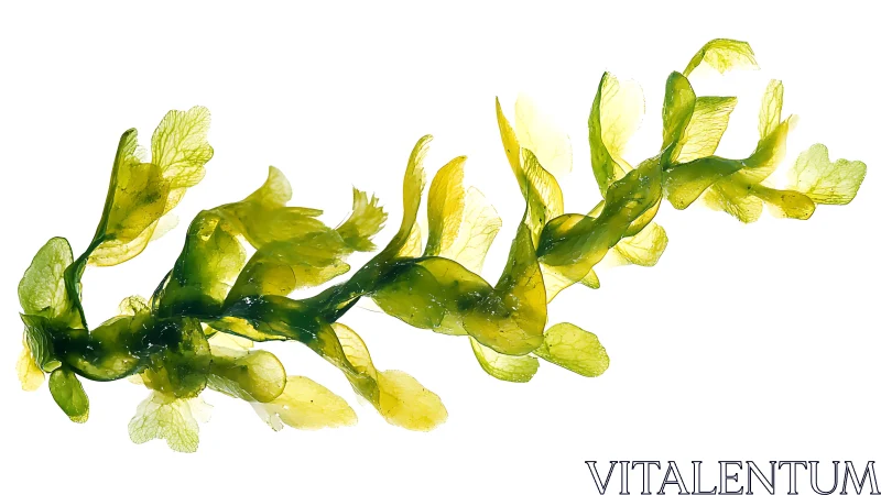 Macro backlit seaweed frond reveals translucent cellular veining