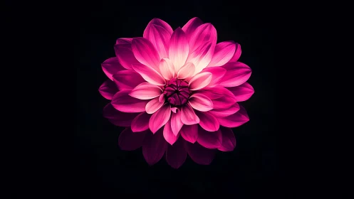 Vibrant Pink Dahlia Blooms Against Deep Black Background