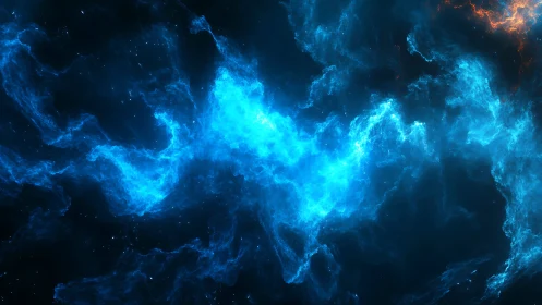 Blue gaseous nebula structure extends across dark star field