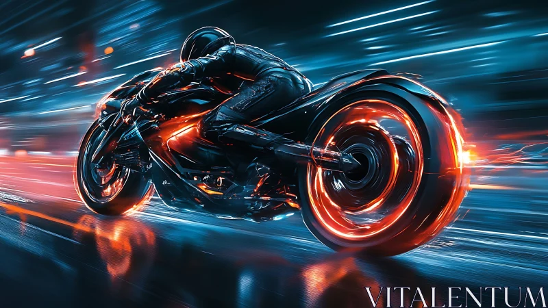 Neon street racer blazing through a rain soaked future city.