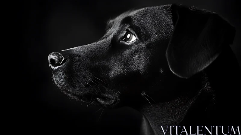 High-contrast monochrome portrait captures black dog profile