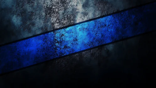 Diagonal blue textured stripe on dark rough background.