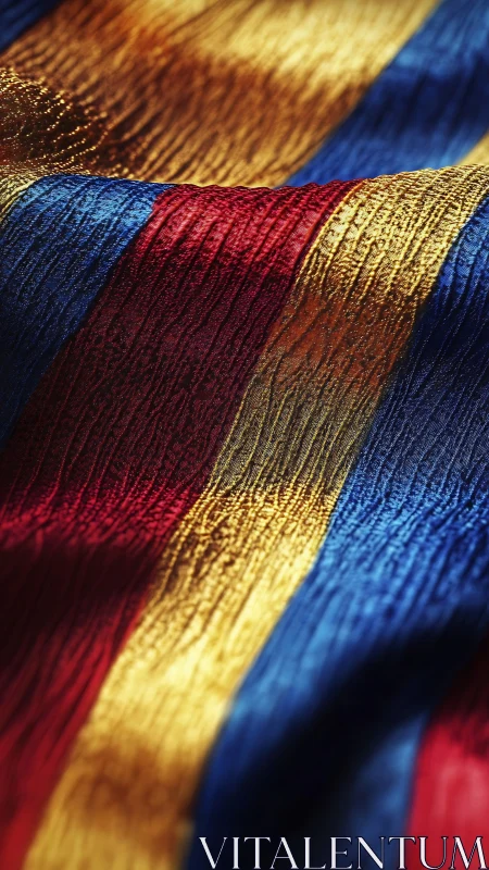 Colorful striped textile with crinkled woven texture.