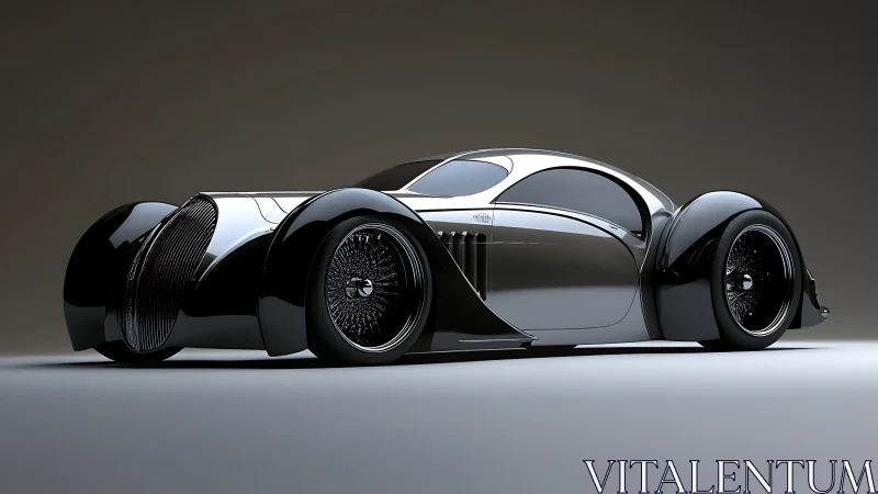 Streamlined black concept coupé is rendered in side profile