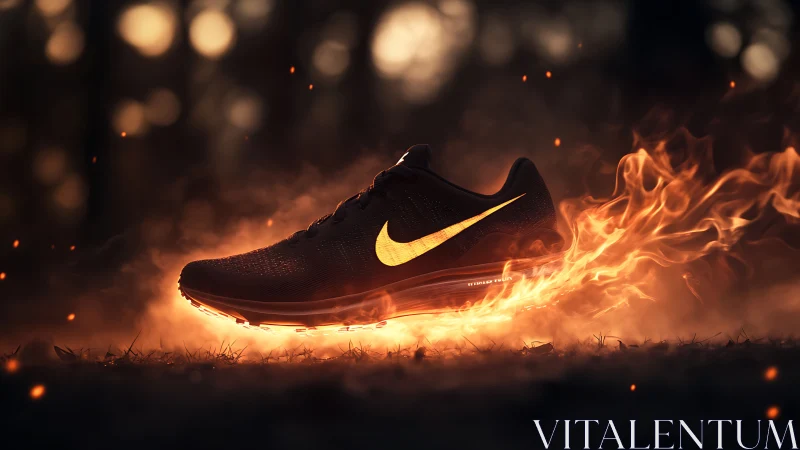 Running shoe product render with stylized flame effect.