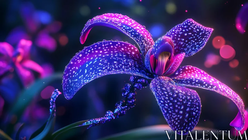 Glowing galaxy orchid blooming in soft neon night colors.