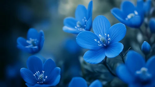 Delicate Blue Flowers in Soft Focus Garden.