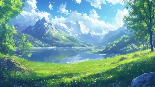 Sunlit valley whispers as snowcapped giants guard the lake