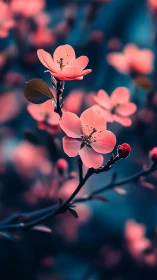 Coral Blossoms Under Deep Teal Glow