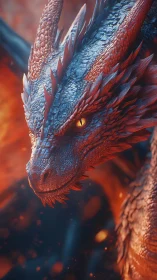 Macro close-up of ember-lit red dragon head amid sparks