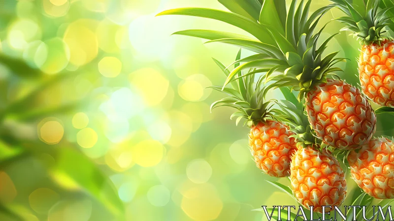 Pineapple cluster rendered against defocused green bokeh field
