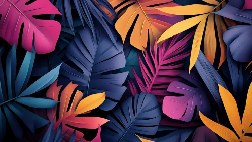 Chromatic tropical foliage in layered digital relief composition.