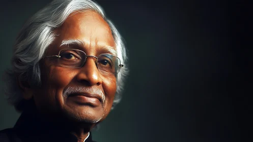 Elderly man portrait under soft side lighting on black background.