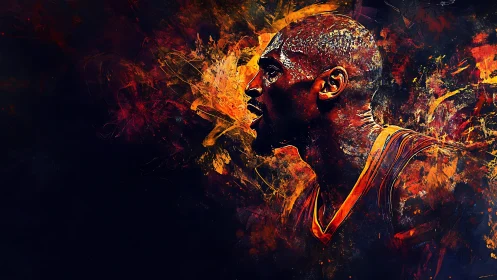 Side profile digital portrait of basketball player in motion