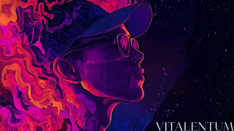 Neon portrait profile with swirling magenta vapor field.