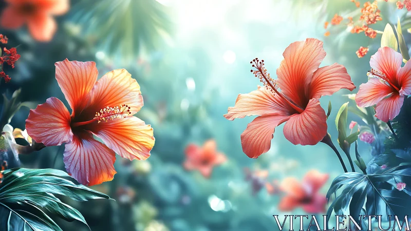 High saturation digital hibiscus study with shallow depth of field