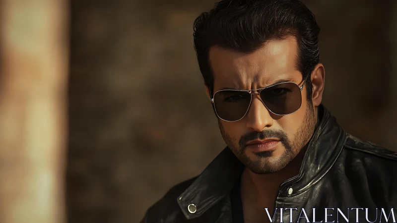 Cinematic male portrait with polarized lenses and leather jacket.