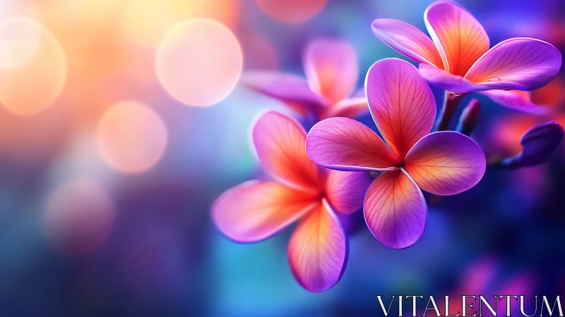 Colorful gradient flowers with vibrant petals in soft bokeh