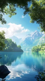 Sunlit mountain lake invites a quiet pause in pure calm