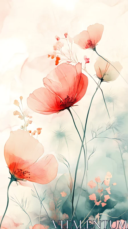 Floral Composition with Translucent Petals and Botanical Elements.