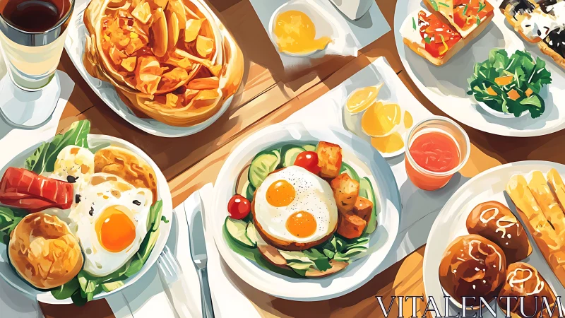 Sunny-side brunch parade spins across a wooden table