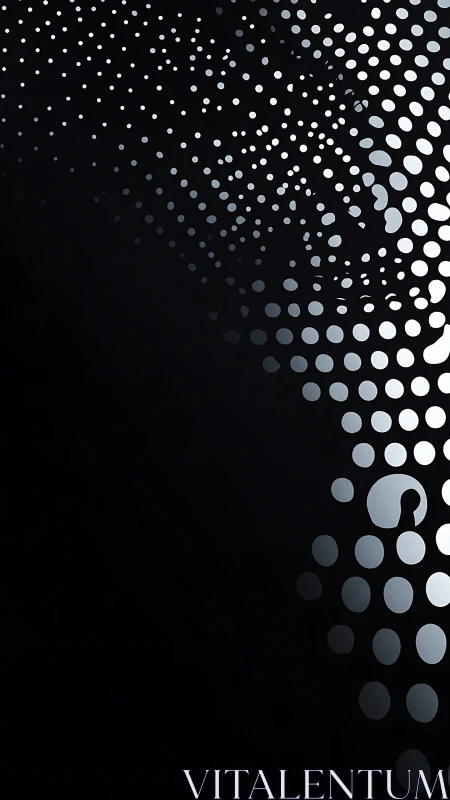 Monochrome halftone sphere abstraction in dark negative space.