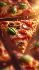 Hyperreal pepperoni slice in dynamic thermal lighting field.