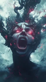 Humanoid figure with energy-ruptured head and glowing eyes.