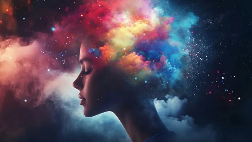 Side profile silhouette shows nebula-like cloud emerging calmly