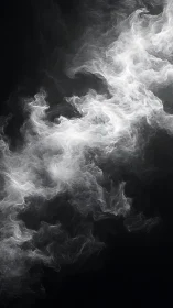 White turbulent smoke plume twists across dark background
