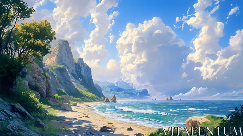 Coastal cliff landscape with rock formations and sea