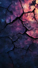 Luminous magma cracks split through dark cosmic stone.