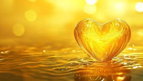 Golden Heart in Water: Luminous Love Symbol.