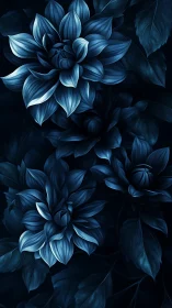 Monochromatic Blue Dahlia Study: Layered Petal Composition Against Dark Ground.