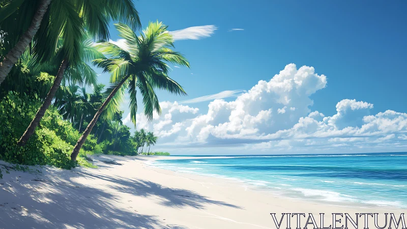 Pristine Tropical Beach Paradise with Palm Trees.