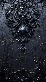 Ornate midnight black relief with softly gleaming details.