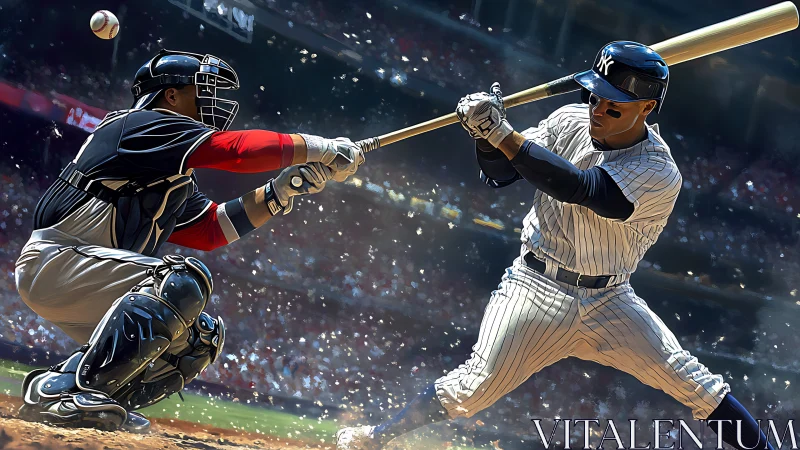 Kinetic baseball collision at home plate in hyperreal detail.