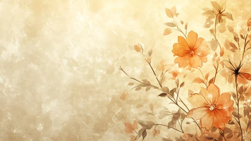 Luminous Blooms Dance Across Aged Canvas in Warm Amber.