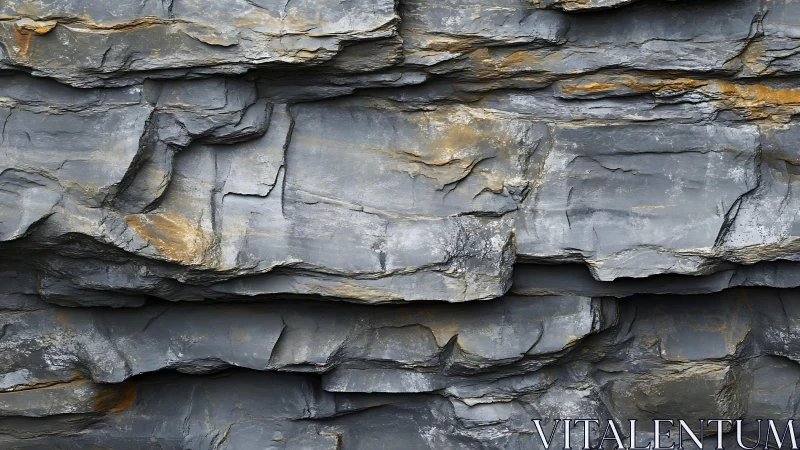 Close-up of layered gray rock wall with natural textures.
