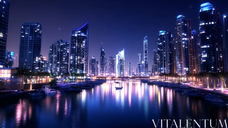 Parametric neon marina skyline under nocturnal spectral glow.