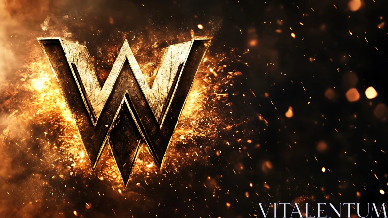 Glowing golden W emblem bursting with fiery confidence.